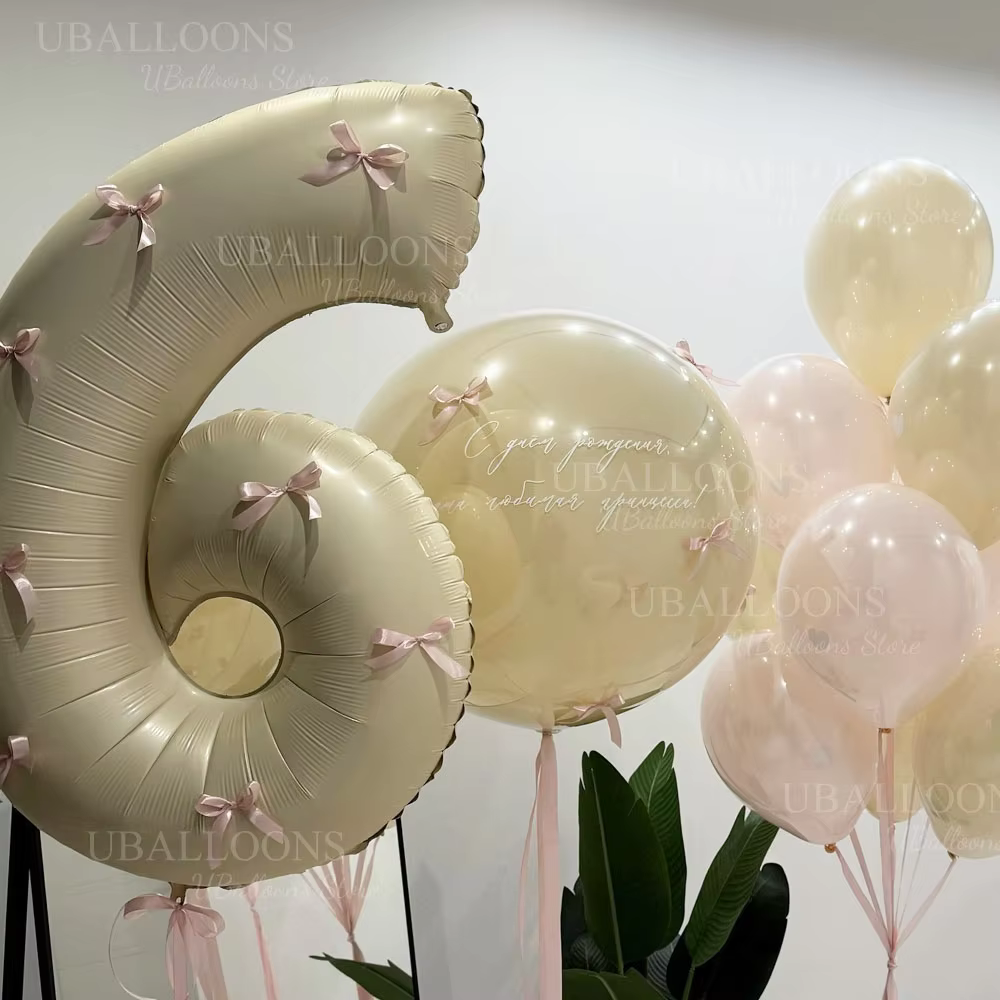Pink Bow Number Foil Balloons