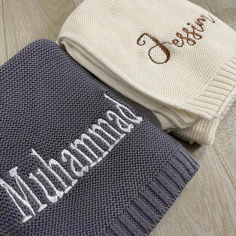 Cotton Knitted Blanket Personalized Embroidered Name Baby Boy