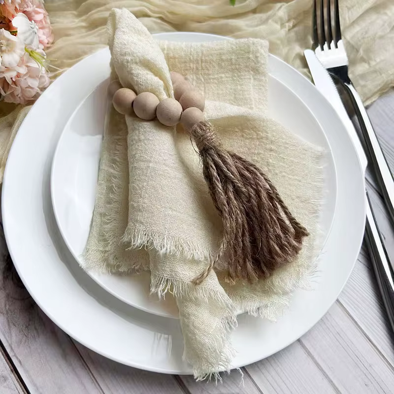 Blue-Trim Gauze Cotton Napkins