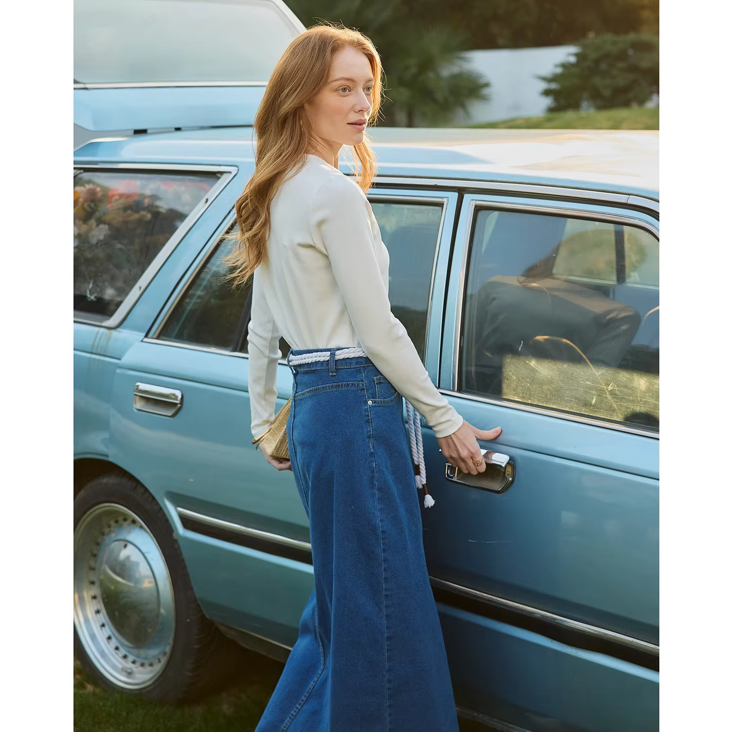 Light Denim Maxi Skirt