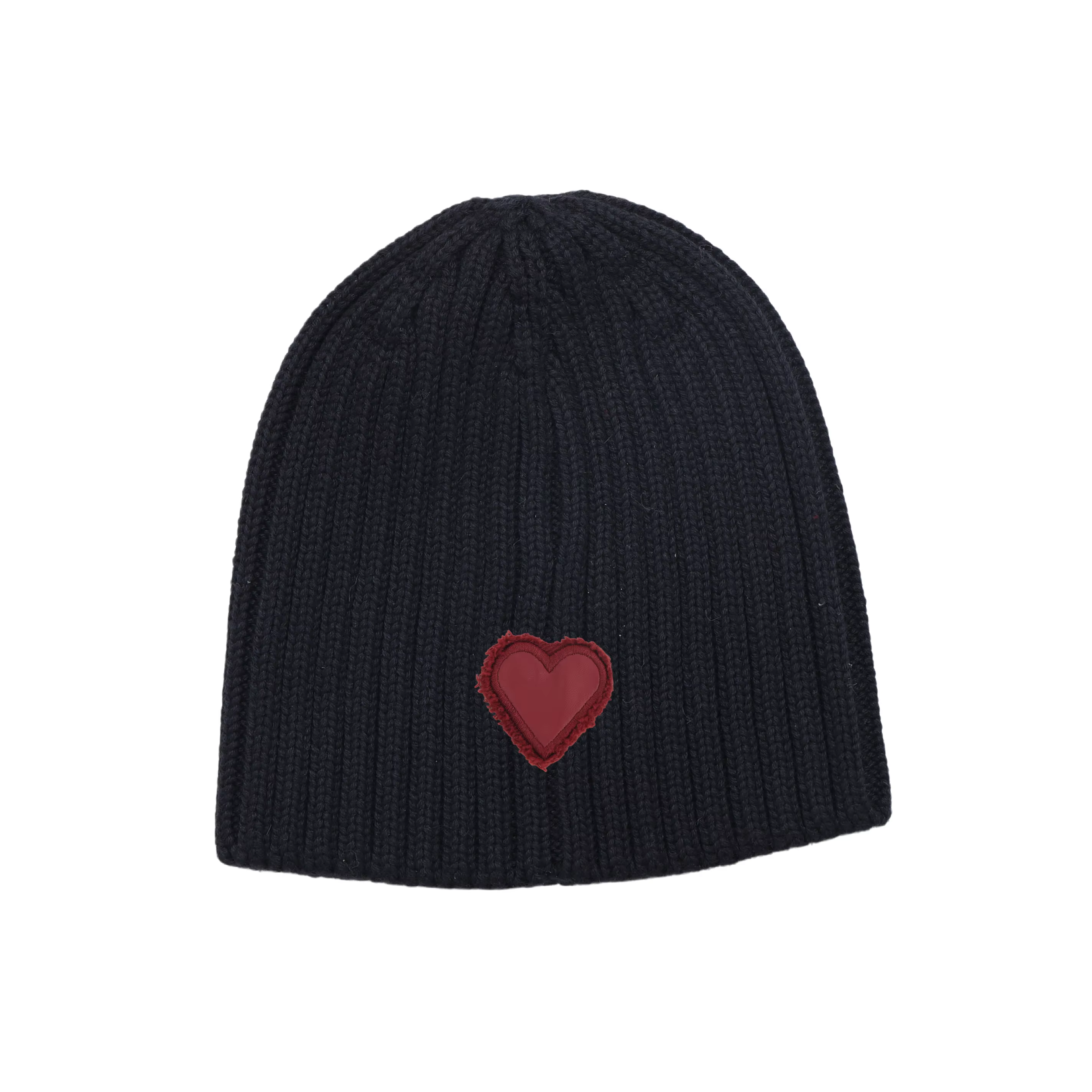 Leather-Heart Knit Beanie