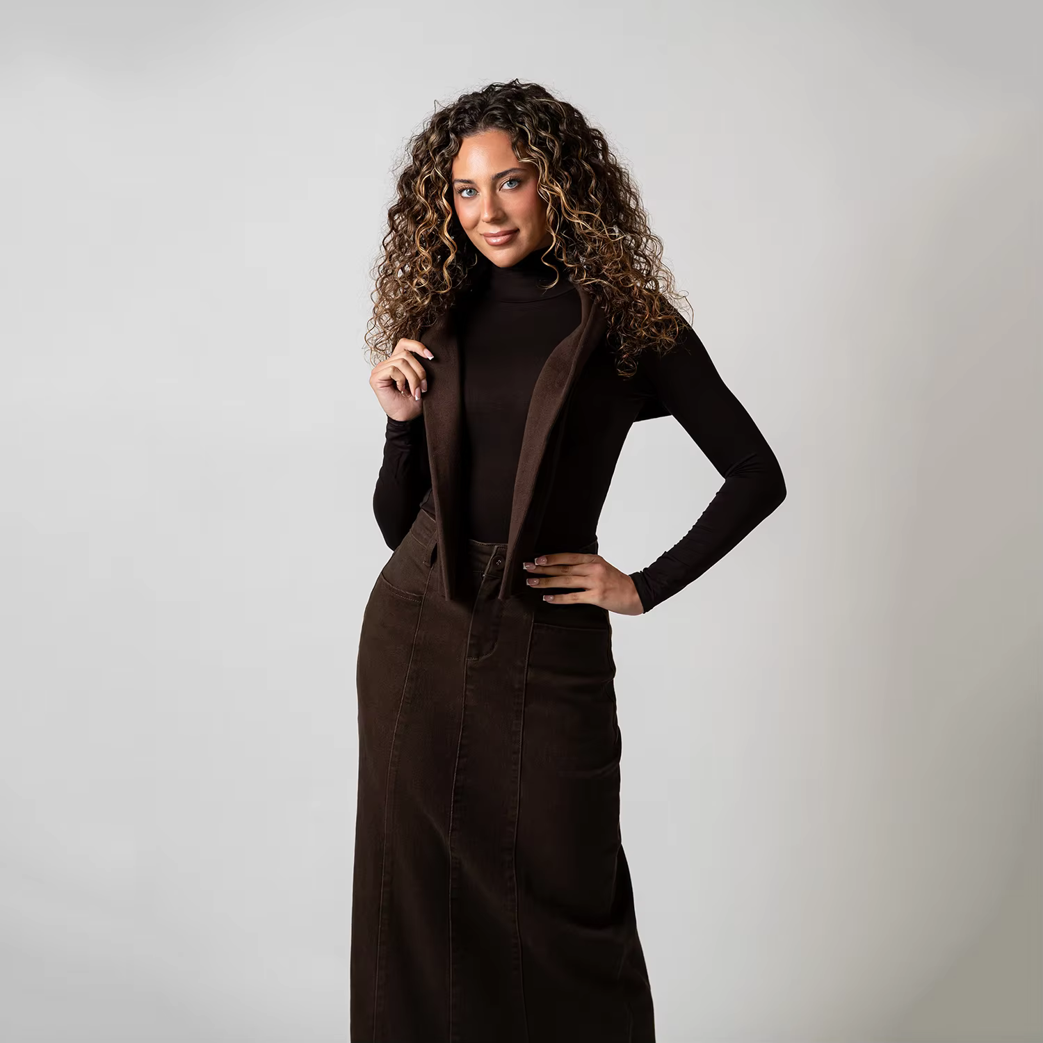 Brown Denim A-Line Skirt