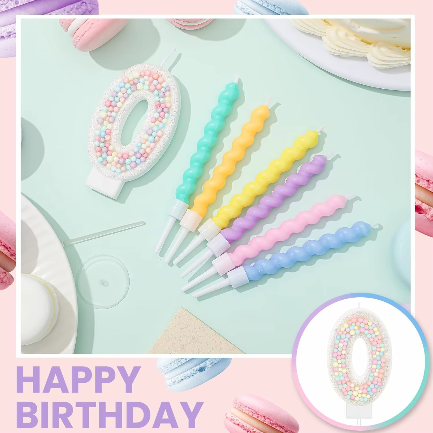 Pastel Glitter Number Cake Candle Set