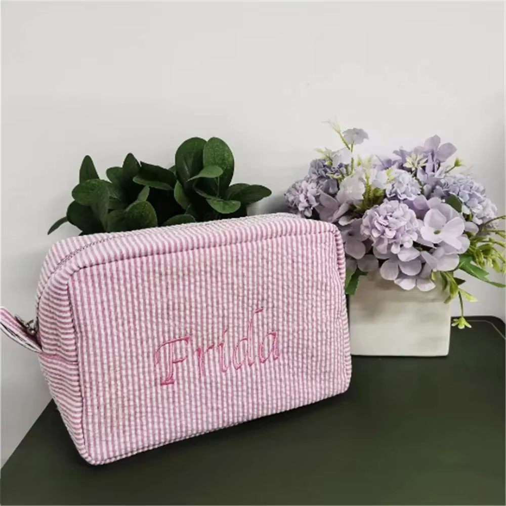 Embroidered Name Seersucker Make-up Bag – Lilvelle The Personalised Edit find