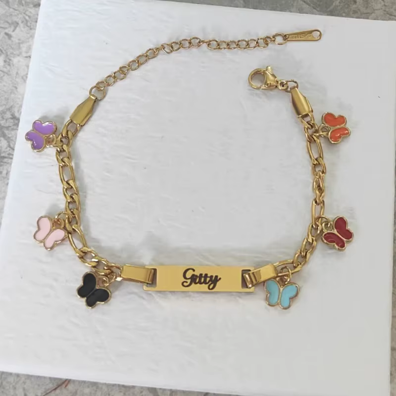 Personalised Heart & Butterfly Baby Bracelet