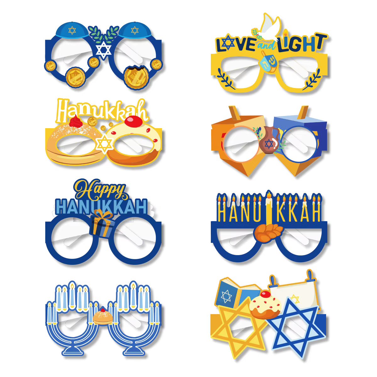 Chanukah Photo Prop Glasses – 8 Pack