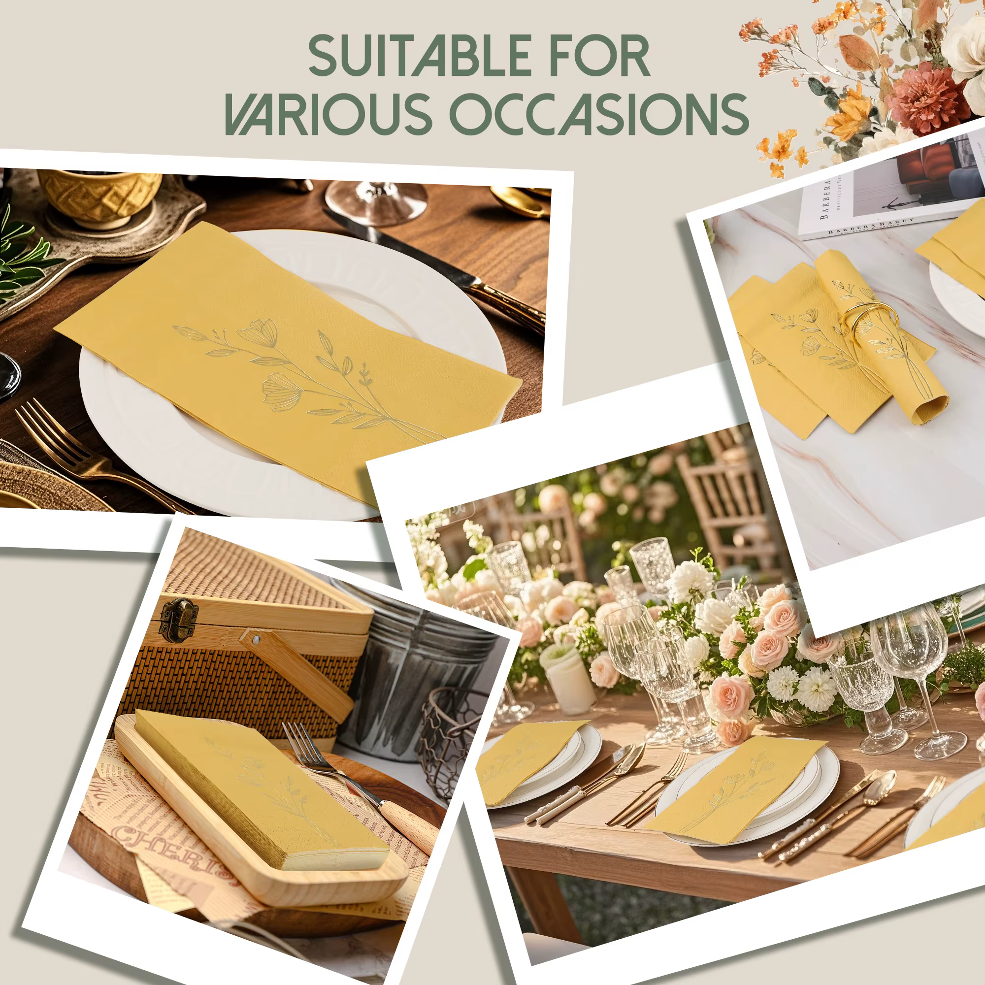 Gold Leaf Disposable Napkins – 20/60 Pack