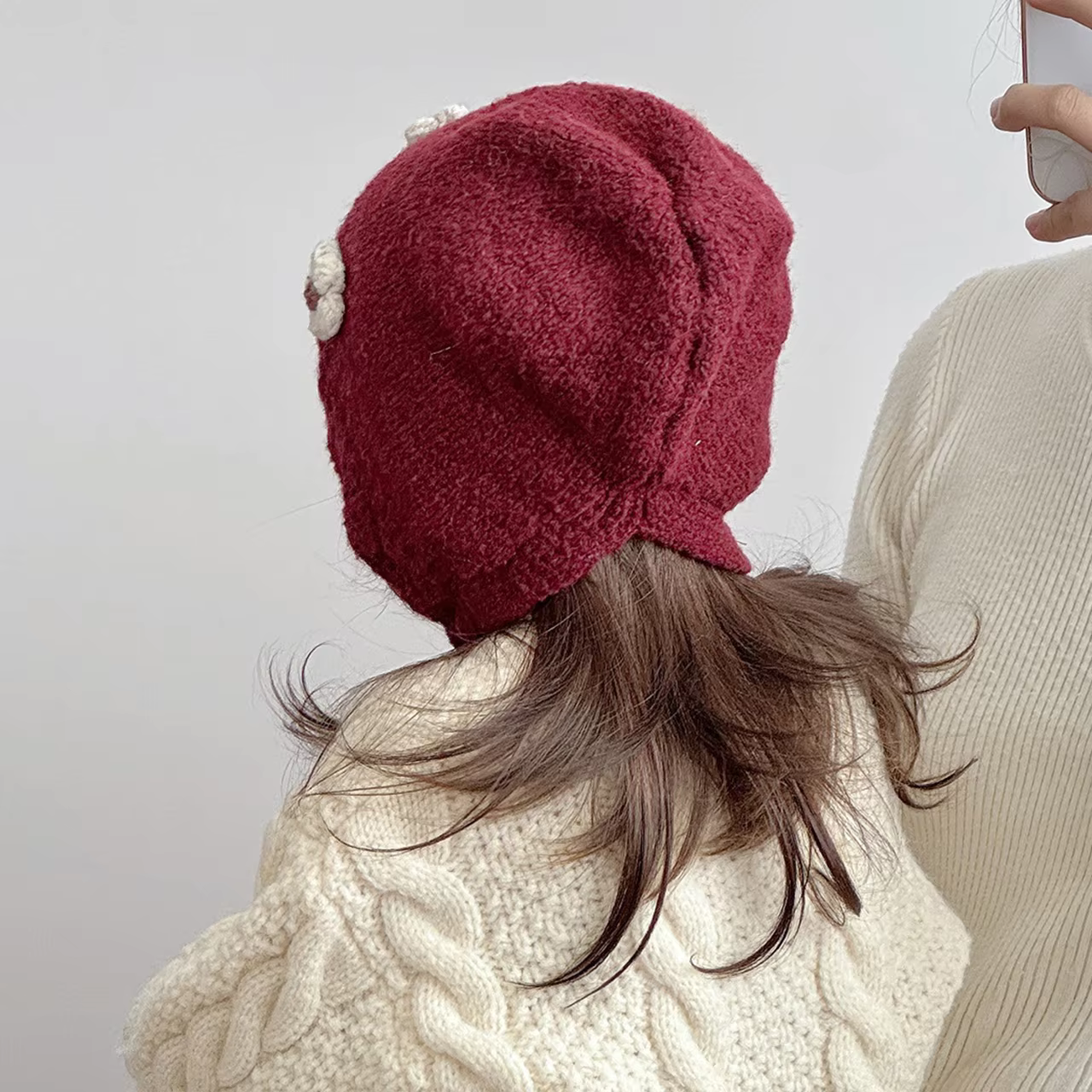 Embroidered Flower Knit Bonnet