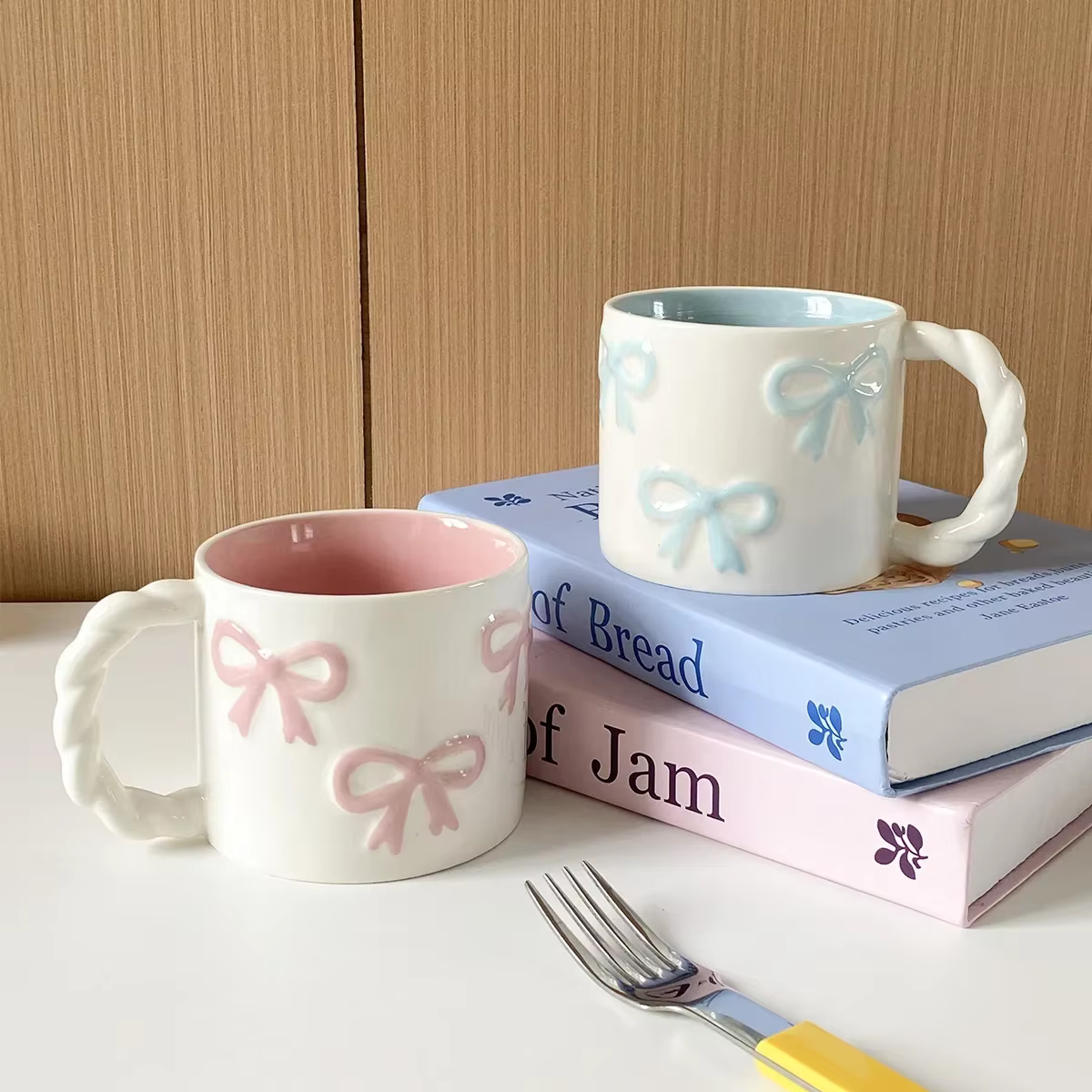 Pink bow ceramic mug