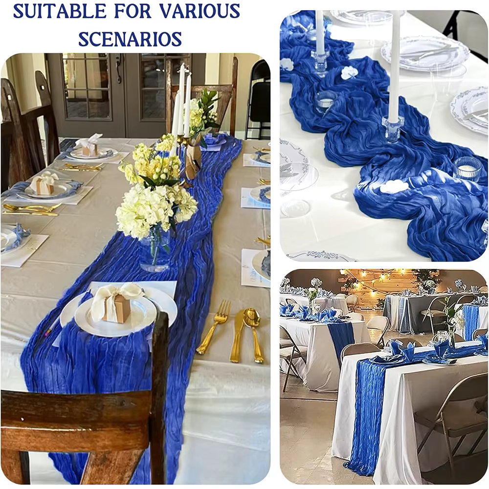 Royal blue cheesecloth table runner