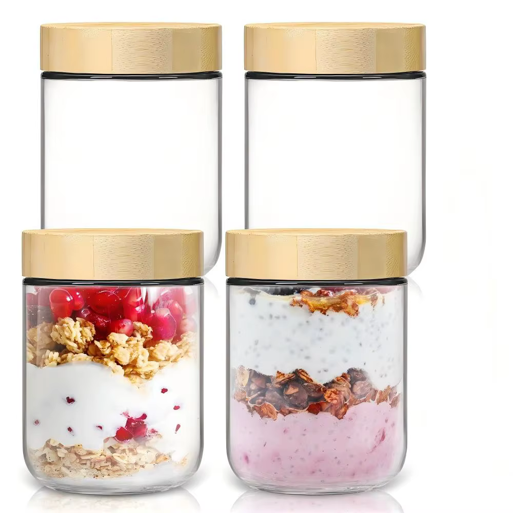 Pack 16oz Overnight Oats Containers with Bamboo Lids