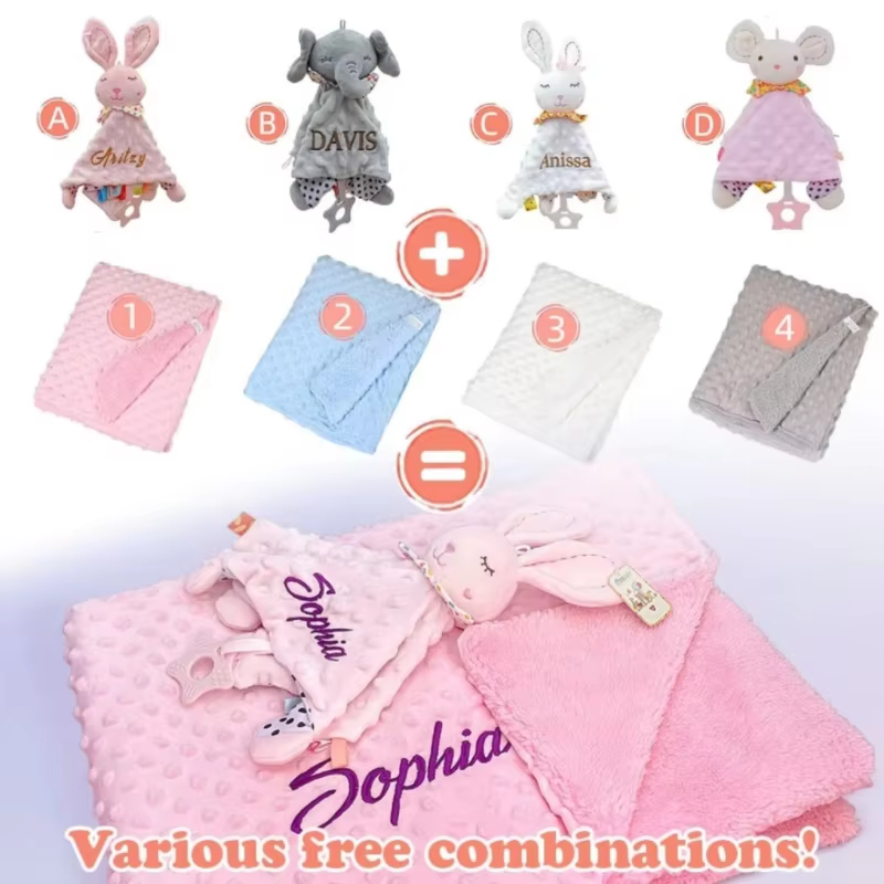 Personalised Name Minky Pram Blanket Set