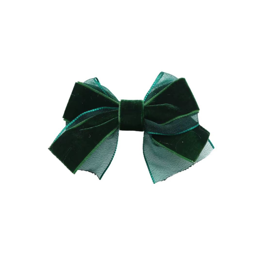 Dark Green Velvet Bow Headband Mini Hair Clip