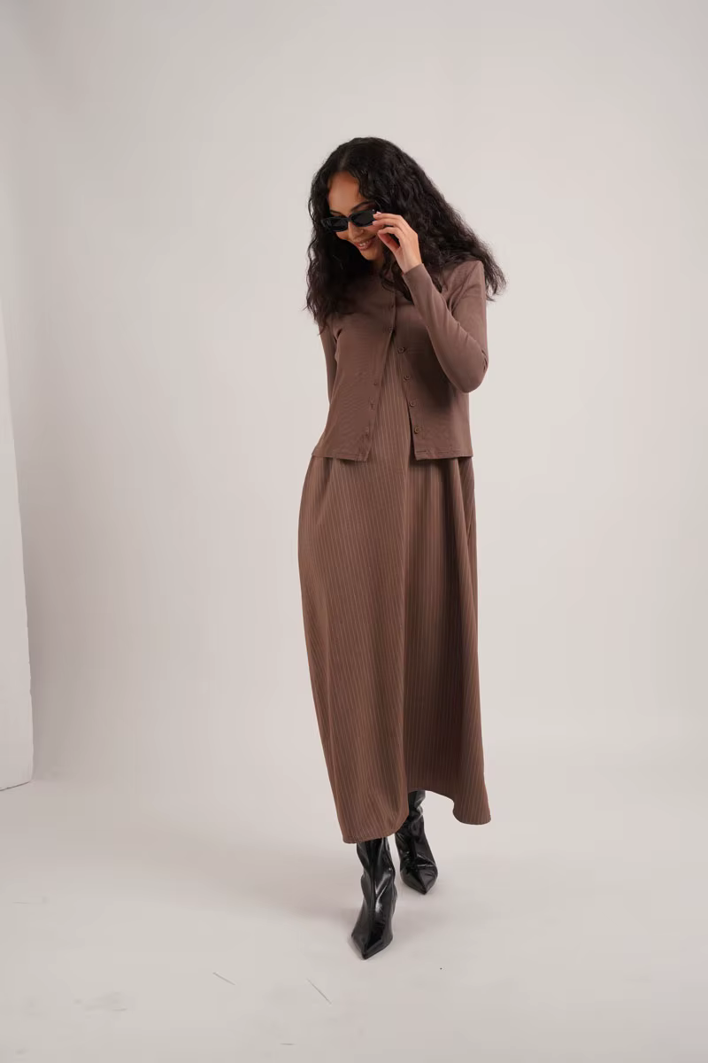 Pinstripe Collection – Brown Cardigan