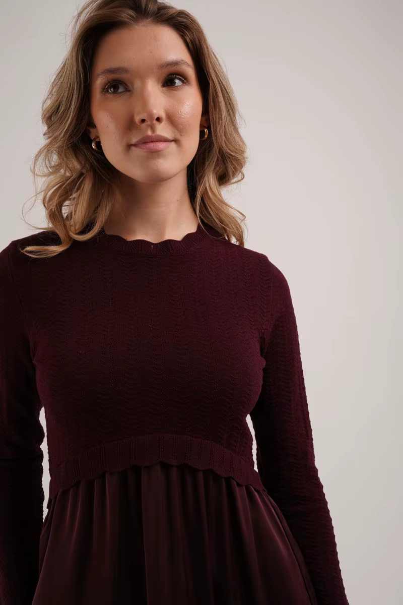 Knitted Satin Maxi Dress – Burgundy