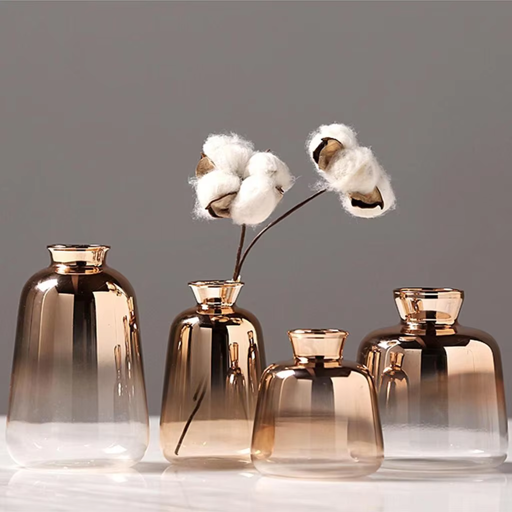 Nordic Minimalist Modern Gold-Plated Gradient Glass Small Vase