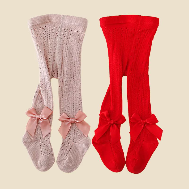 Cable Knit Bow Baby Tights