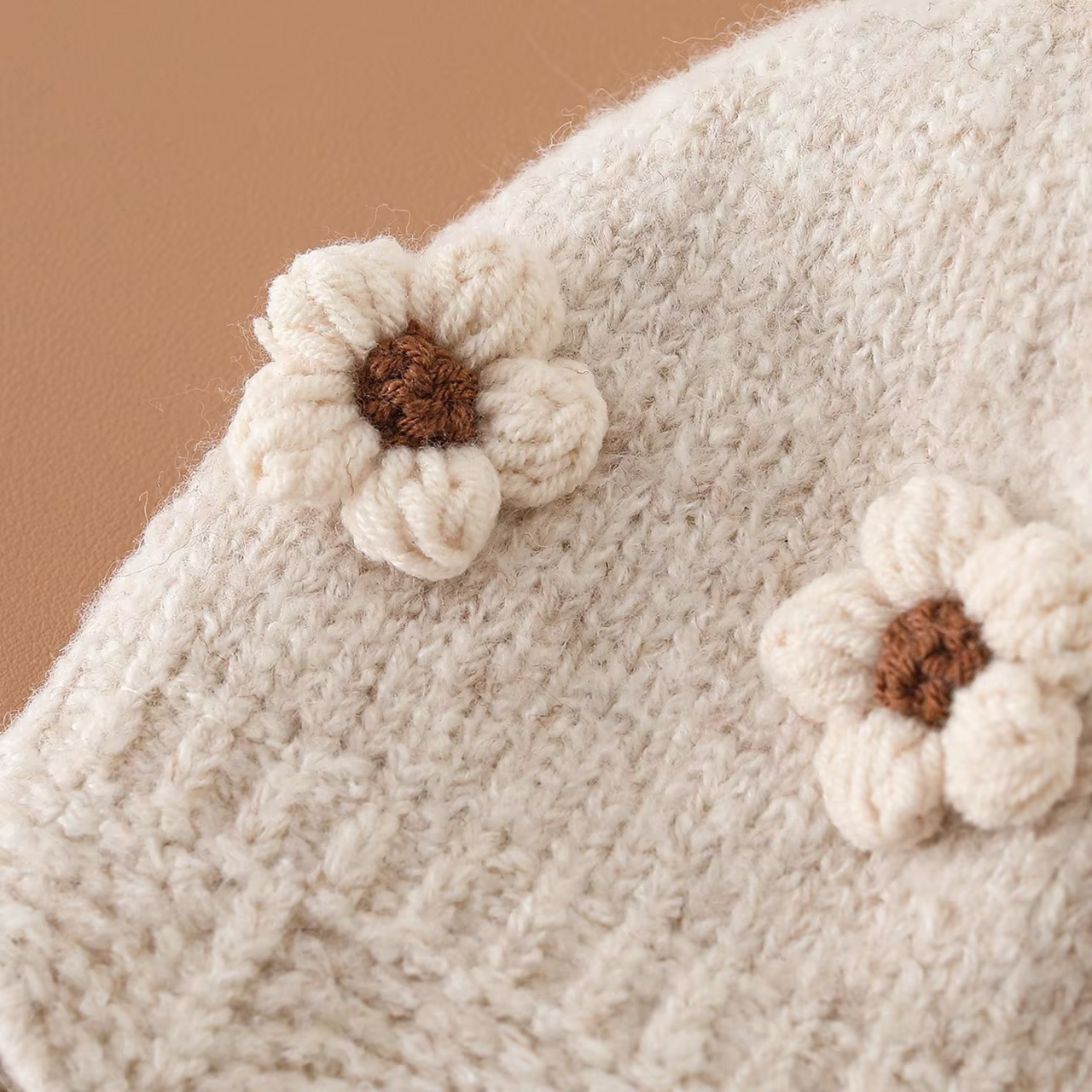 Embroidered Flower Knit Bonnet