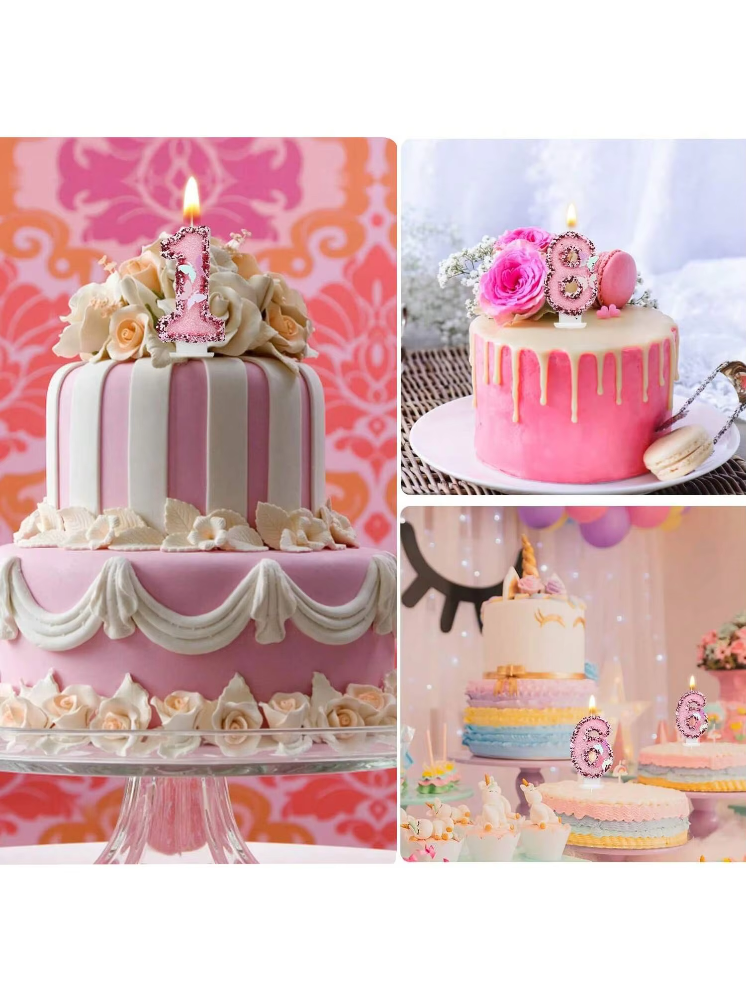 Pink Butterfly Sequin Cake Candles