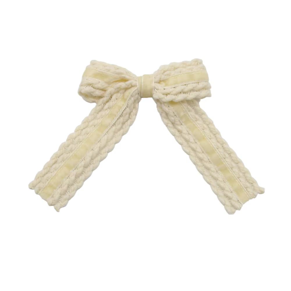 Wool Knit Velvet Bow Headband Medium Hair Clip