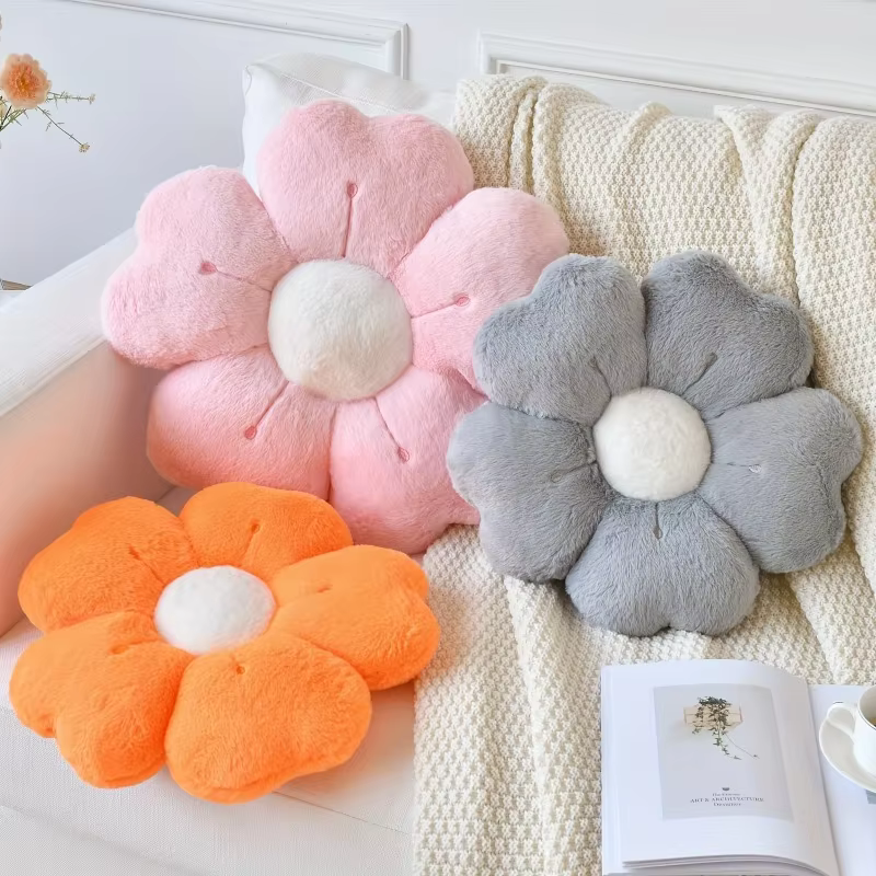 Flower-Shaped Plush Cushion