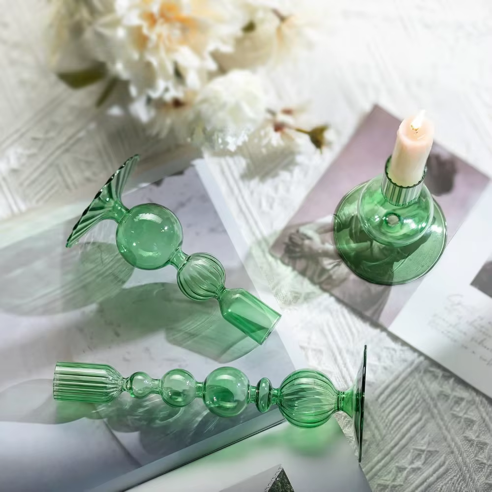 Wavy glass candlestick holders (3)