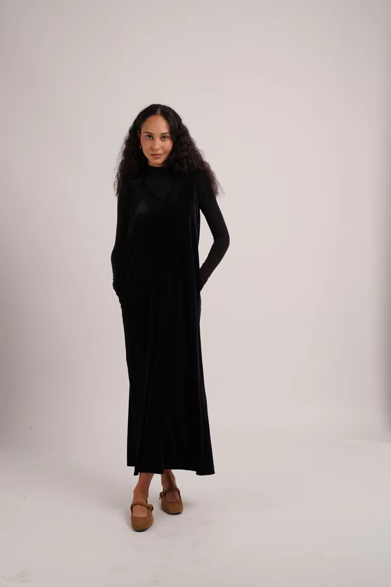 Velvet Jumper Dress with Mock-Neck Top