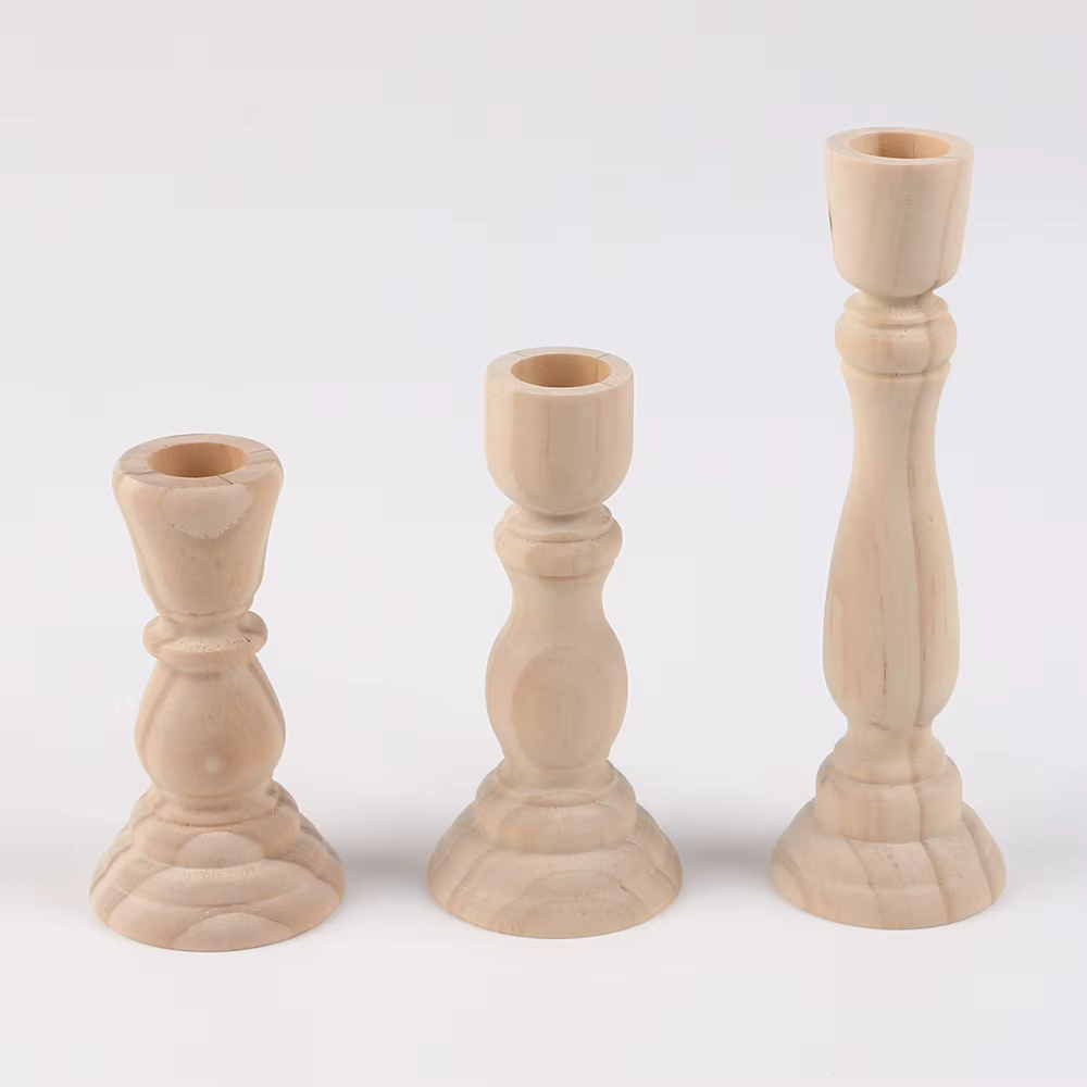 Unfinished Wood Candlestick Holders