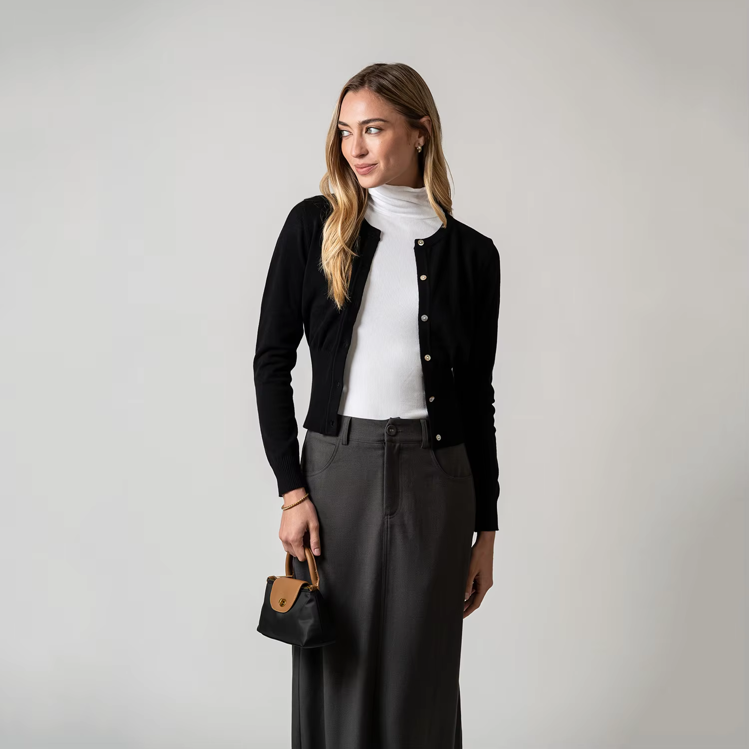 Black O-Neck Knit Cardigan