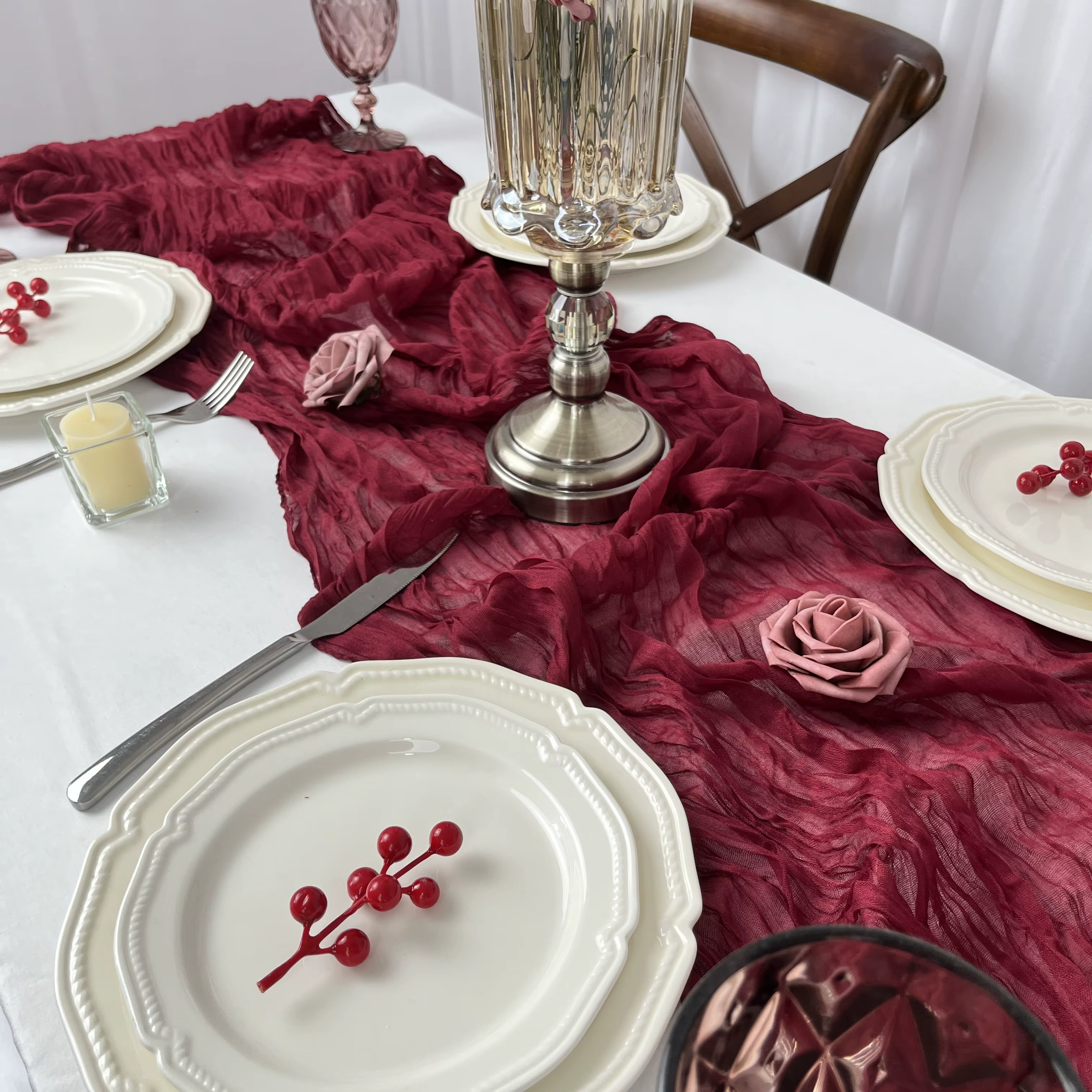 Burgundy Gauze Table Runner