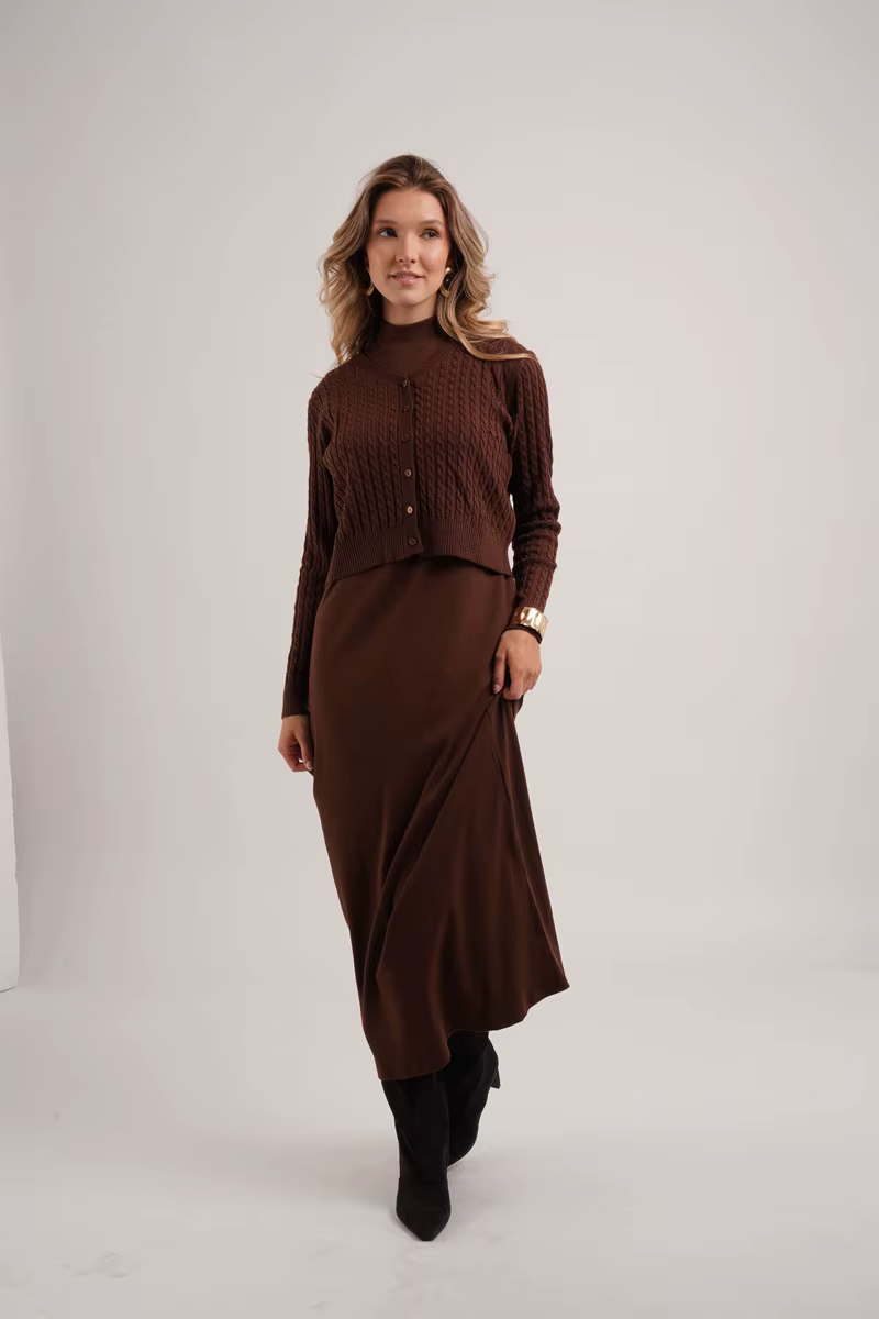 Cableknit & Rib Dress Collection – Brown Cardigan