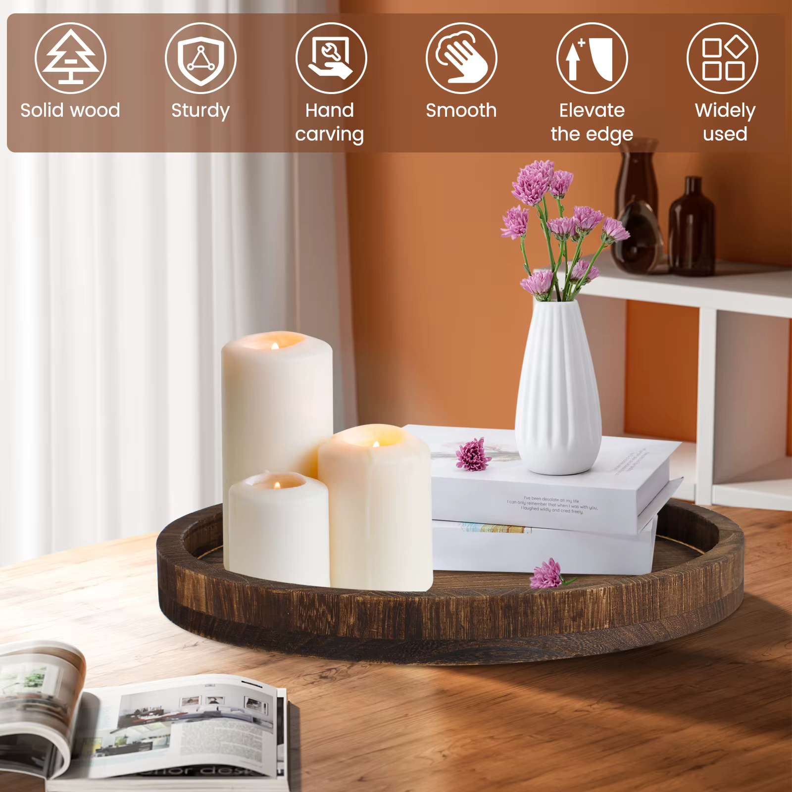 Round Wooden Serving Tray