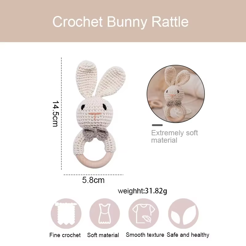 Crochet Bunny Wooden Rattle