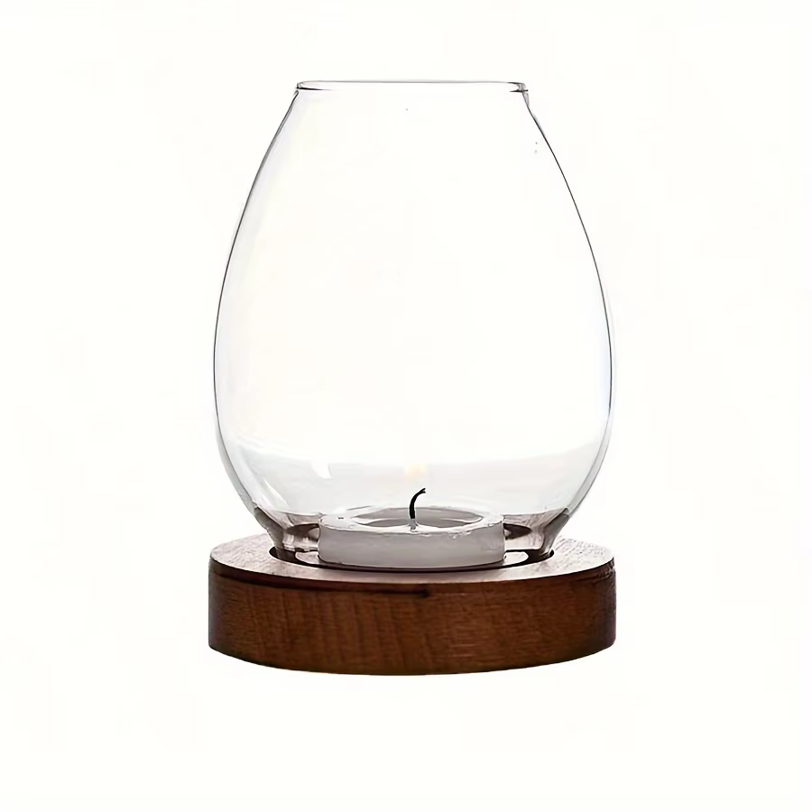 Glass Candle Holder with Wooden Base