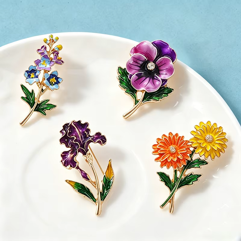 Enamel Flower Birthday Brooch Pin