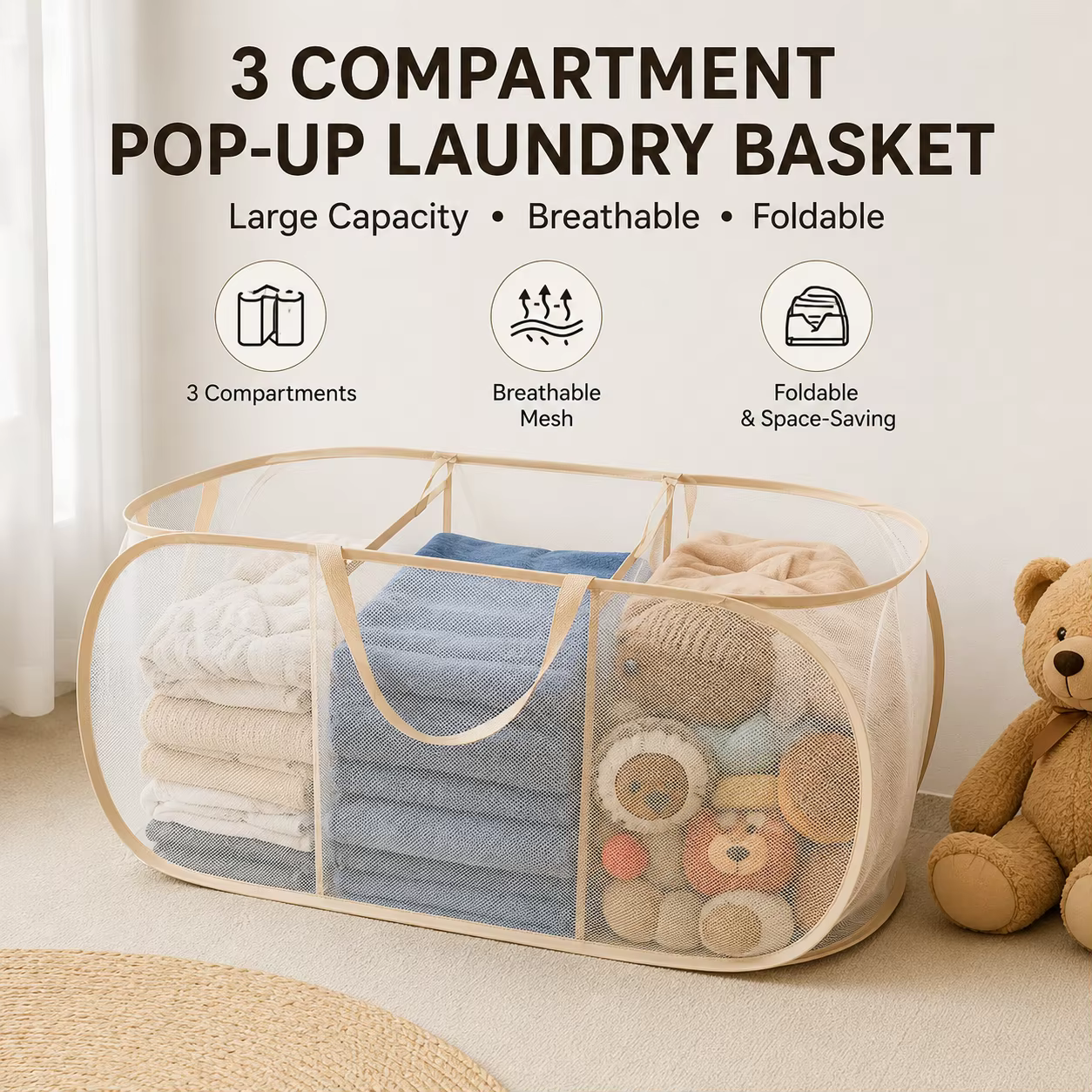 3-Section Mesh Laundry Basket – Lilvelle find