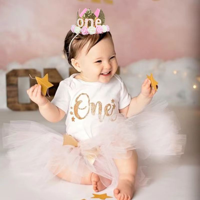Pink Flower Sequin Birthday Crown