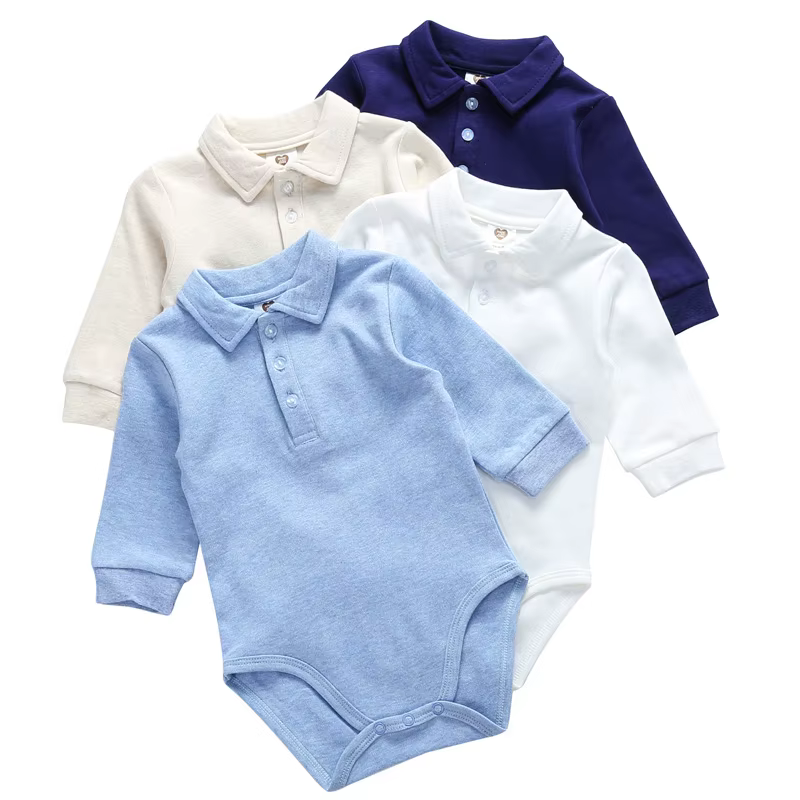White Cotton Collared Baby Bodysuit from Yibebe on AliExpress