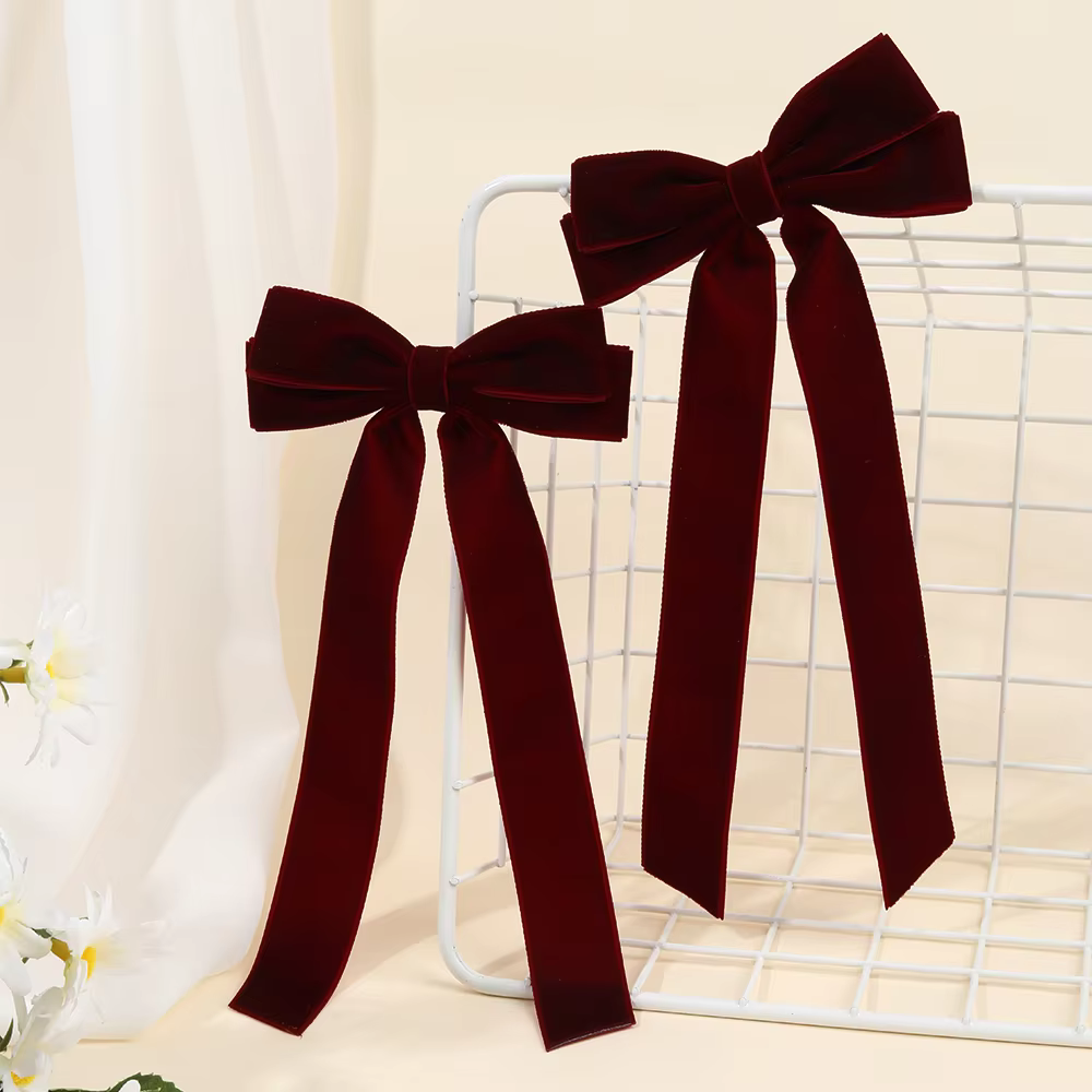 Velvet Long-Tail Bow Hair Clips – 2 Pack