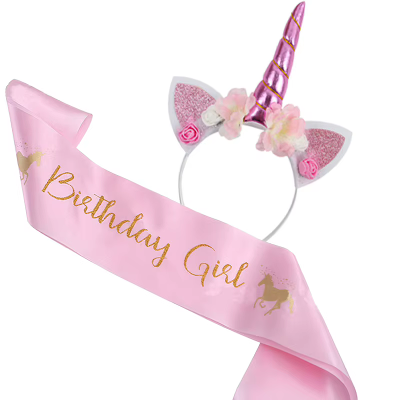 Unicorn Glitter Horn Headband And Sash