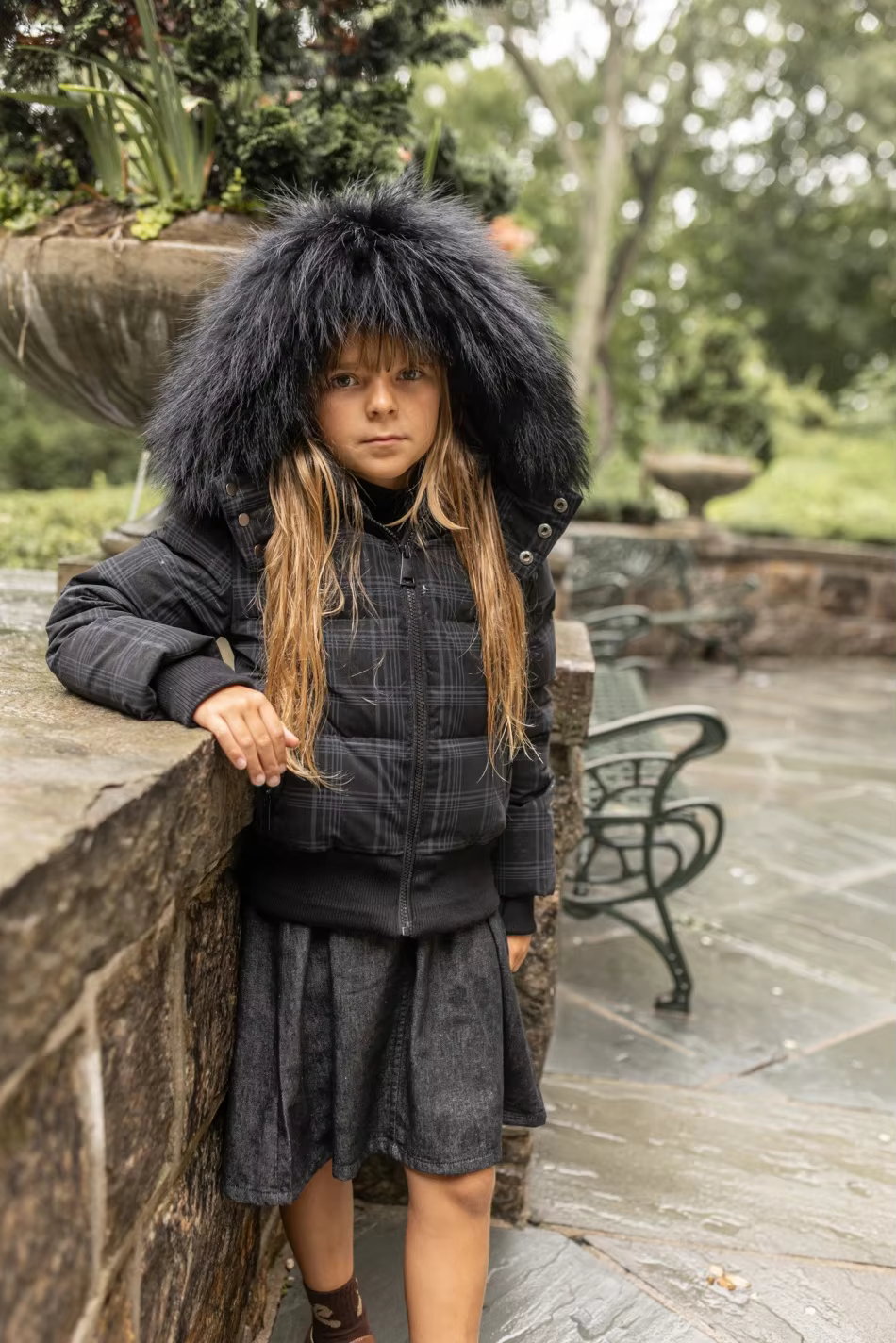 Black Plaid Down Coat