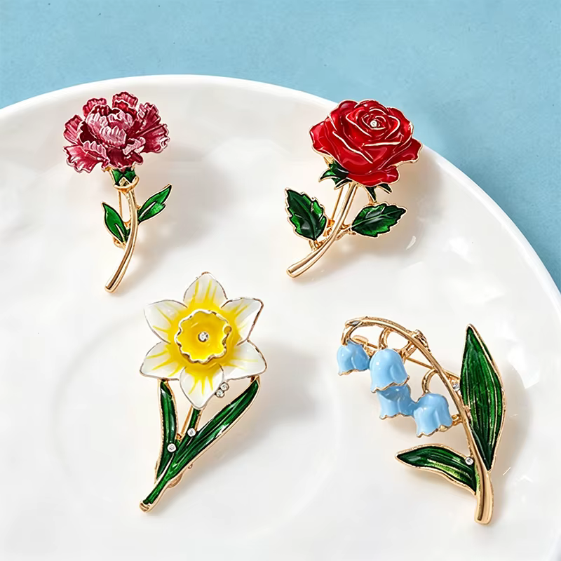 Enamel Flower Birthday Brooch Pin