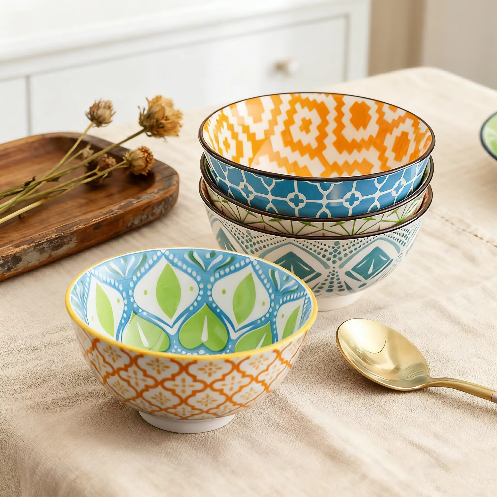 Bohemian Ceramic Bowl Set of 4