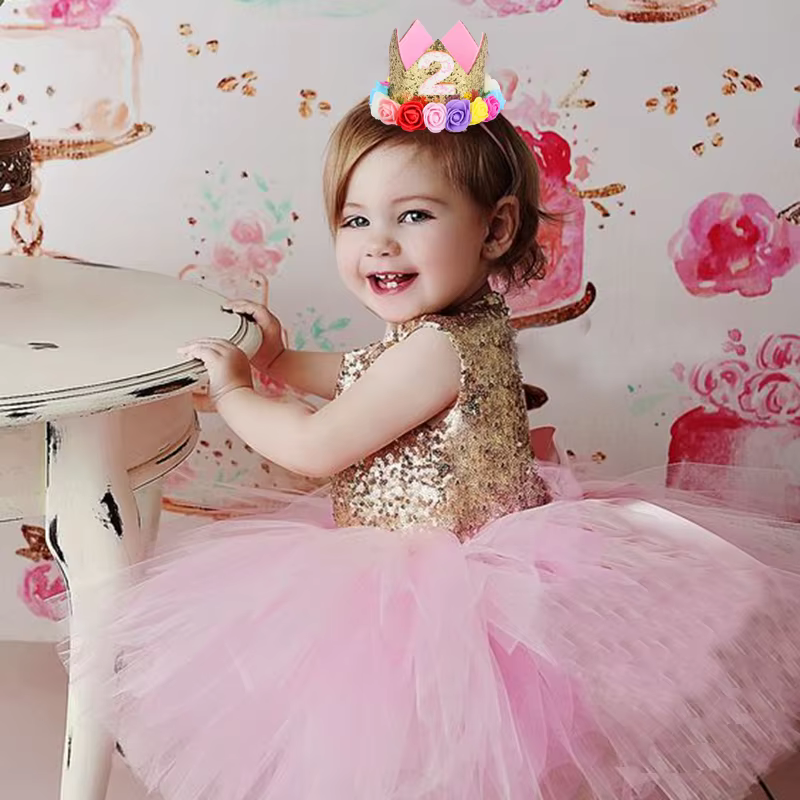 Pink Flower Sequin Birthday Crown