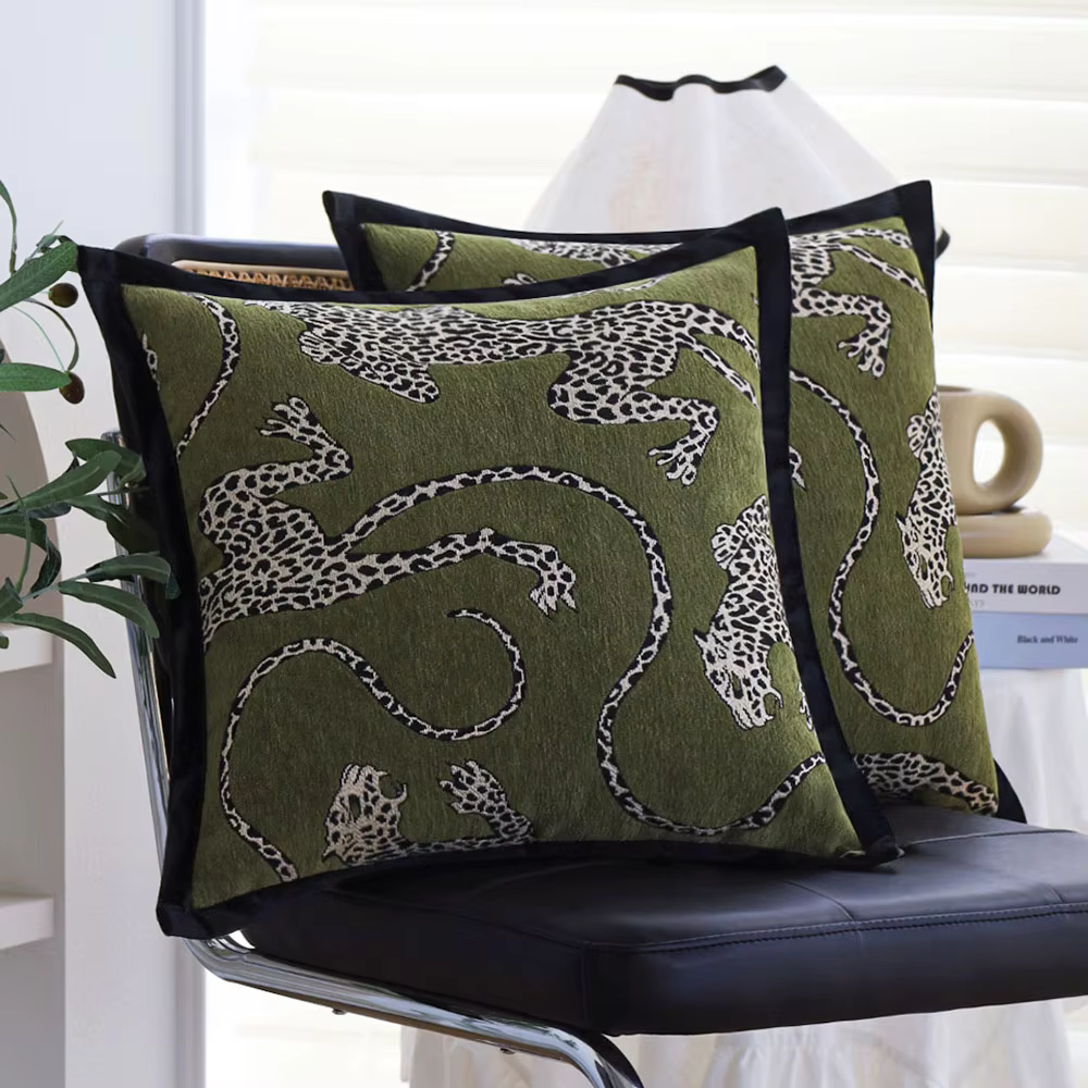 Green Tapestry Leopard Cushion Cover