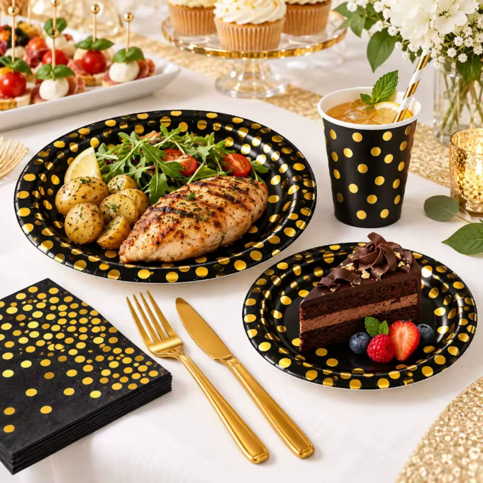 Black & Gold Party Tableware Set
