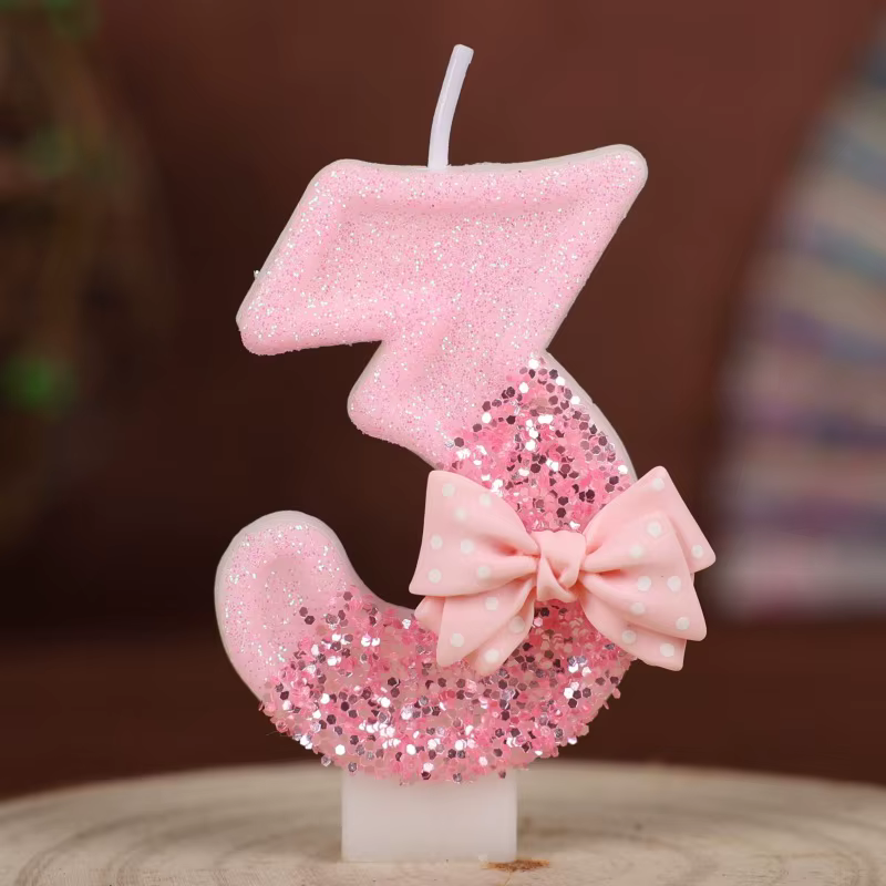 Pink Glitter Number Candle