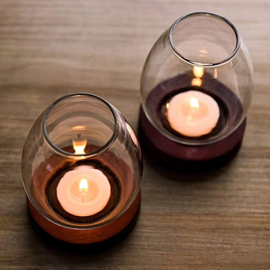 Glass Candle Holder with Wooden Base – Lilvelle find