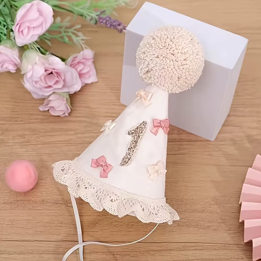Pink Lace Bow Birthday Hat
