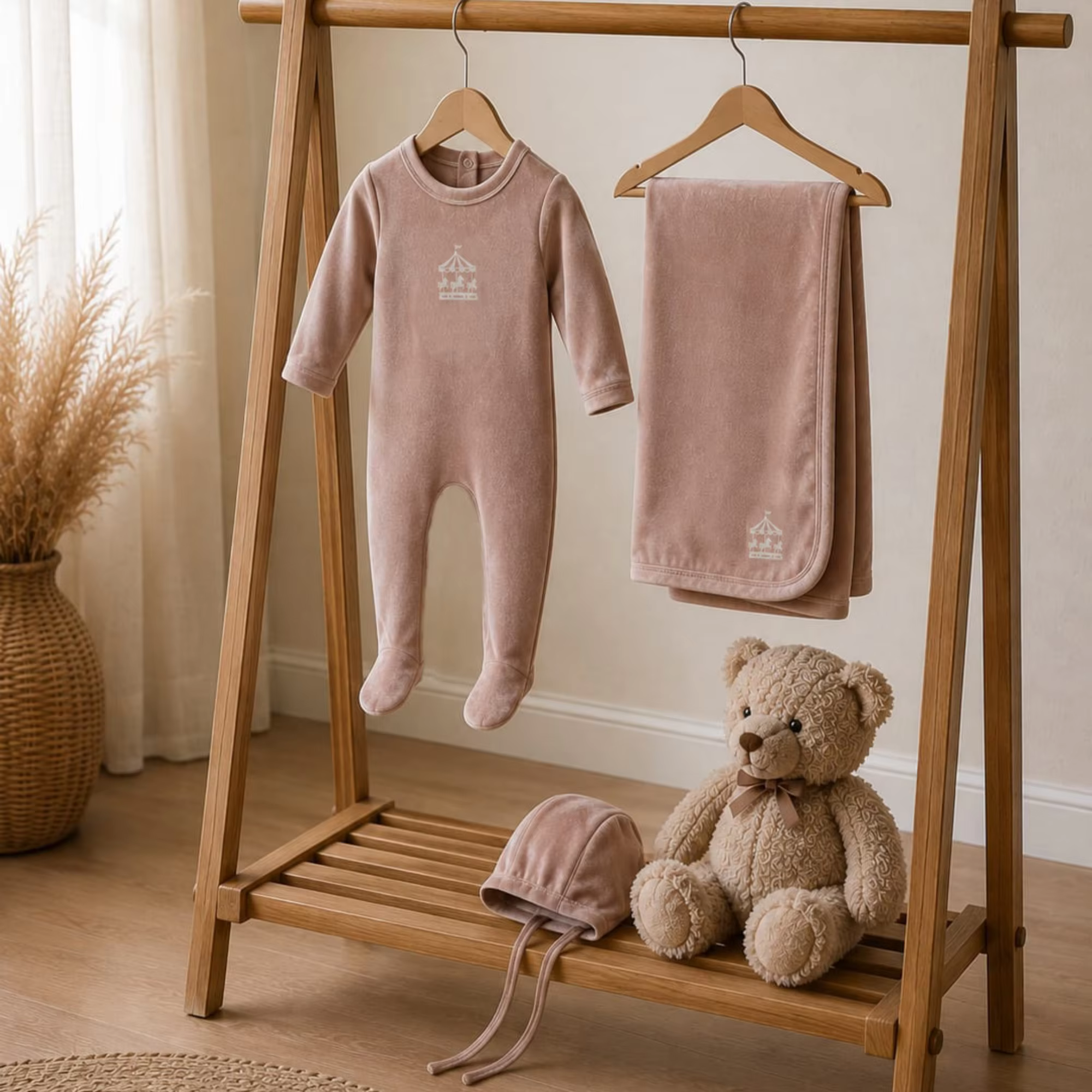 Baby Boutique Velvet – Pink Footie